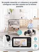 GHB Camara Vigilancia Bebe con 5" HD Vigilabebes con 2 Camaras Duración de Batería 168 Horas de 4000mAh Soporta 4 Cámaras, Pantalla Dividida, 4×Zoom, Comunicación Bidirecciona Escucha Bebe - 2
