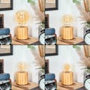 HOFSTEIN Argea Table Lamp, Wooden Table Lamp in Natural/Black, Modern Light in Scandinavian/Boho Design, Switch on Cable, Height 10 cm, E27, Living Room, Bedroom, Dining Room, Hallway, Office - 3