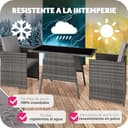 tectake® Conjunto Jardín Exterior de Ratán y Aluminio, Muebles Jardín Exterior Resistente a la Intemperie, 2 Sillas con Cojines, Mesa Cristal, Apilable, Fundas Extraíbles - Gris - 8