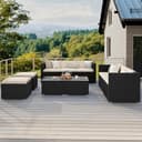 Yaheetech 5 Pieces Patio Furniture Set, PE Rattan Garden Modular Lounge Sofa Set with Tempered Glass Table and Water-Resistant Cushions for Patio, Balcony (Black/Beige) - 2