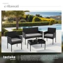 tectake® Set da Giardino in Rattan, 4 Posti, Polyrattan Resistente, Cuscini Idrorepellenti Lavabili, Struttura in Acciaio Stabile, Tavolino con Vetro di Sicurezza, Arredo Esterno - Nero - 4