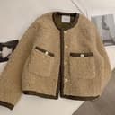 Generisch Giacca da donna in lana d'agnello, taglie forti, dal design classico, per taglie forti, caffè, L - 2