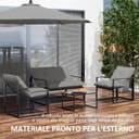 Outsunny Set Salotto da Giardino da 4 Pezzi, Set di Mobili con Divanetto a 2 Posti, 2 Poltrone, Cuscini e Tavolino da Caffè in Vetro, Struttura in Acciaio, Nero e Grigio - 5