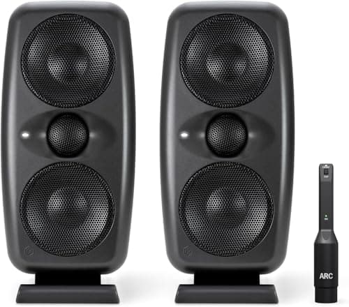 IK Multimedia iLoud MTM MKII - Coppia di monitor da studio hi-end compatti di nuova generazione con correzione ambientale ARC integrata, emulazione dei diffusori, 100W. Include microfono ARC. Nero
