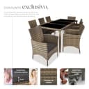 tectake® Conjunto Jardín Exterior de Ratán y Acero con Cojines, Muebles Jardín Exterior Resistentes a Intemperie, para hasta 8 Personas, Fácil Limpieza, 1 Funda + 1 Protectora - Natural/Gris - 3