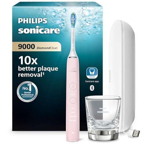 Philips Sonicare DiamondClean 9000 spazzolino elettrico sonico con app, sensore di pressione, 4 modalità di pulizia, bicchiere di ricarica e custodia da viaggio USB, colore rosa, modello HX9911/29
