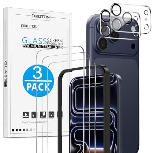 OMOTON für iPhone 17 Pro Panzer Schutz Glas mit Rahmen-Installationshilfe, kompatibel mit iPhone 17 Pro Kamera Schutzfolie, Anti- Kratzer, Bläschenfrei, 9H Härte Folie, 3+2 Stück