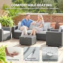 Outsunny 5 Seater Rattan Garden Furniture Set, 3 Seater Garden Sofa, 2 Armchairs, Faux Wood Coffee Table, Outdoor Furniture Conversation Set with Wide Armrests, Cushions, Pillows for Patio, Dark Grey - 5