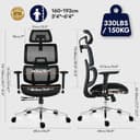 TONFARY Sedia da ufficio ergonomica in rete - Schienale alto traspirante, supporto lombare, schienale inclinabile, profondità del sedile regolabile e bracciolo 3D - Grande e alta, supporta 150 KG - 3