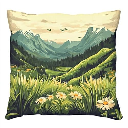 ANSIWEIGO Federa per cuscino fatta a mano a punto croce, federa per cuscino con ricamo di paesaggio naturale di montagna,cotone-lino,45x45 cm,arredamento per la casa