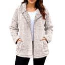 TOFOTL Modal Blazer Donna Invernale， Maglione Aperto Classico in Pile a Bouclé, Maglioncini in Collo Alto con Cappuccio, Halloween Giacca Autunnale Collo Alto con Tasche Lupetto 15-Beige S - 1