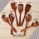 Utensilios de Cocina Madera - 9 pzas - Madera de Teca - Antiarañazos - Set de Espatulas y Cucharones de Cocina - Agarre Comodo para sartenes Antiadherentes - CAMBLA - 4