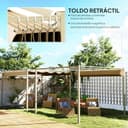 Outsunny Pérgola con Techo Retráctil Pérgola de 3x3 m Cenador de Pared o Independiente con Cierre Magnético Protección UV30+ Pabellón para Jardín Patio Terraza Exterior Caqui - 3