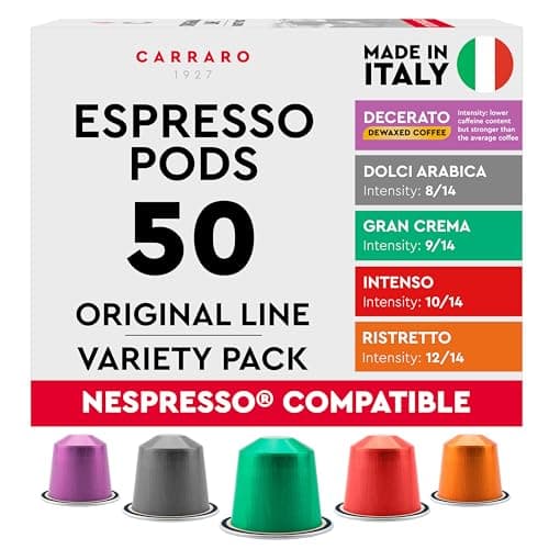 CARRARO 1927 Variety Pack - 50 Aluminium Coffee Pods Compatible with Nespresso Original line - Medium & Dark Roast Coffee Capsules Made in Italy