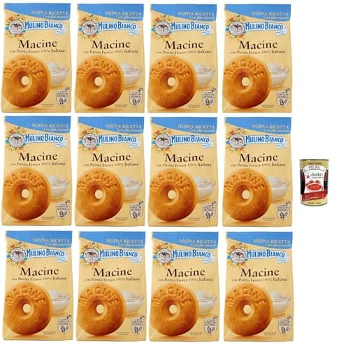 Mulino Bianco Biscotti Frollini Macine con Panna Fresca, Kekse mit frischen 100% italienischen Milch, Ohne Palmöl, Frühstück voller Geschmack, buscits cookies 12x 350 g + Italian Gourmet polpa 400 g