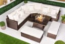 Giardino Santorini 5 Seat Modular Corner Sofa Rattan Garden Furniture Set Outdoor Fire Pit Coffee Table & 2 Benches - Brown - 6