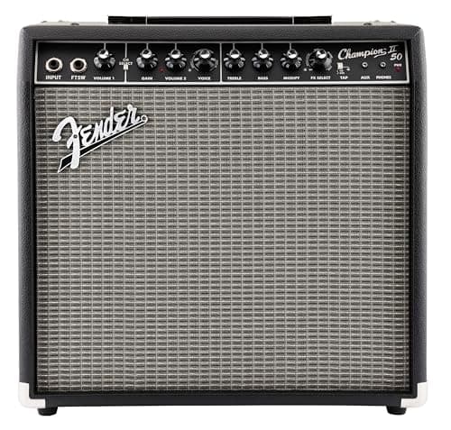 Fender Champion II 50, Combo Guitar Amp, 50 W, Suitable for Electric Guitar, More Power, Upgraded Effects and Amp Models, Black/Silver