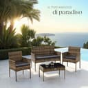 tectake® Set da Giardino in Rattan, 4 Posti, Polyrattan Resistente, Cuscini Idrorepellenti Lavabili, Struttura in Acciaio Stabile, Tavolino con Vetro di Sicurezza, Arredo Esterno - Naturale - 8