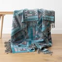 Merino Wool Throw Turquoise Marta, 130 x 190cm, Made in Europe, With Fringes - 1