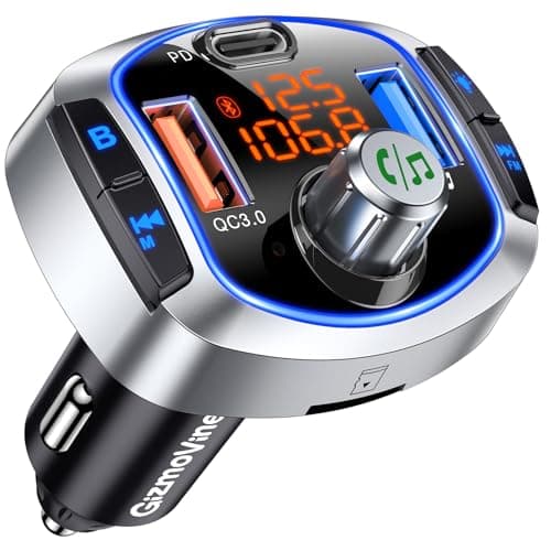GizmoVine Transmisor FM Bluetooth 5.4 Coche 81W, Adaptador Radio Coche con Carga Rápida Dual PD 45W & QC3.0 36W, Bluetooth Manos Libres con Cancelación de Ruido, Bass Boost, Botón de Apagado y Luz LED
