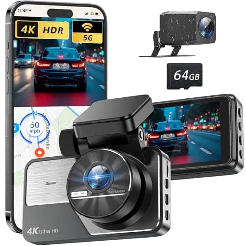 RENGAC Cámara: Doble Cámara 4K+2K Full HD para Autos, con WiFi 5G Integrado y Tarjeta SD 64GB, GPS, Pantalla IPS de 3", Visión Nocturna UHD 2160P, Control por App, HDR y Monitor de Estacionamiento 24H