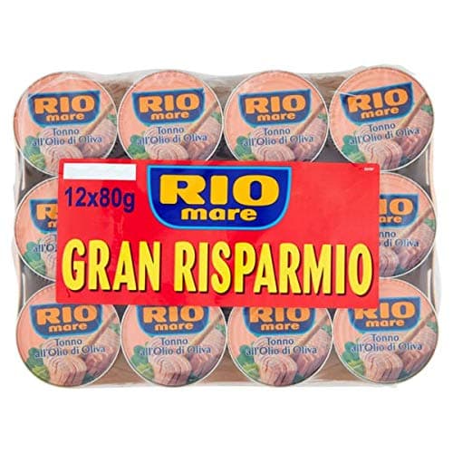 Rio Mare: Juego de 12 latas de atún en aceite de oliva, atún de aleta amarilla, paquete de 12, 80 g (2.82 oz) cada una de 960 g (33.86 oz) en total