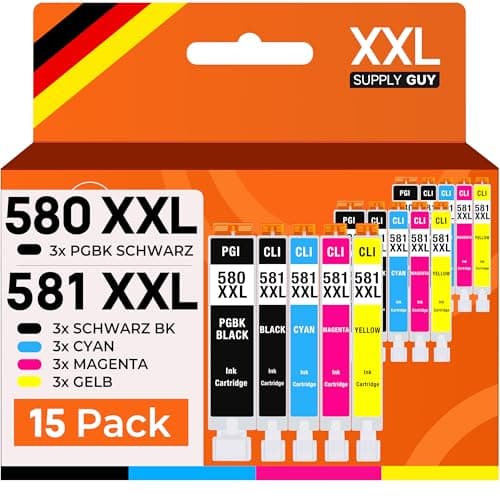 Supply Guy 580XXL 581XXL Druckerpatronen kompatibel mit Canon PGI-580 CLI-581 Patronen passend für Pixma TS705 TS705a TS6350 TS6350a TS6351 TS6351a TS6300 TR8550 TS9550 Multipack 15 Tintenpatronen