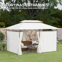 Outsunny Cenador para Jardín 4x3 m Pérgola de Jardín Gazebo con Doble Techo Paredes Laterales Resistente al Agua Carpa para Exterior Terraza Patio Crema - 5