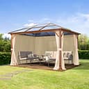 TOOLPORT Gazebo da giardino 3x4 m look quercia, tetto ca. 8mm policarbonato, 4 teli laterali color crema - 2