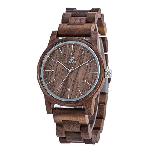 MUJUZE Herren Holzuhr mit Japanischem Uhrwerk –﻿ Holz Uhr Analog Quarz Armbanduhr mit Leuchtzeigern – Holzarmbanduhr für Männer –holzuhren Geschenkidee (MUJUZE07 Walnut)