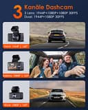 VANTRUE E3 3 Lens 2.7K Dashcam mit 5GHz WiFi, 1944P+1080P+1080P Dash Cam, Sprachsteuerung Dashcam Auto Vorne Hinten, IR Nachtsicht, 24Std. Puffer Parkmodus Dashcams, Loopaufnahme, Max 512G - 2