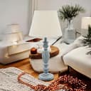Stylish & Modern Tall Wooden Washed Table Lamp with Taupe Linen Shade - Traditional Design, Energy-Efficient E27 Bulb Shabby Chic Lighting for Bedroom, Living Room & Office - 6