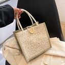 EKKONG Bolsa de Yute, Bolsa Tote para Mujer, Bolsa de Compras, Bolsa de Mano, Bolsa Regalo, Bolsa de Mimbre para Picnic, Viajes, Compras y Playa (A) - 5