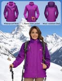 Winter Jackets Women Waterproof Fleece Jacket 3 in 1 Systems Climbing Skateboard Thick Soft Shell Coat Lady Casual Outdoor Sports Hoodie, UK L New, Purple - 2