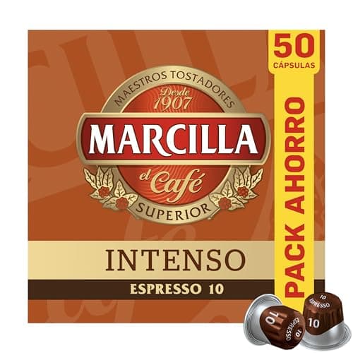 Marcilla Cápsulas de Café Intenso | Intensidad 10 | 50 Cápsulas Compatibles Nespresso