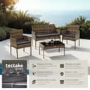 tectake® Set da Giardino in Rattan, 4 Posti, Polyrattan Resistente, Cuscini Idrorepellenti Lavabili, Struttura in Acciaio Stabile, Tavolino con Vetro di Sicurezza, Arredo Esterno - Naturale - 2