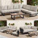 Merax Garden Furniture Sets 5-6 Seater, Outdoor Modular Corner Sofa Modular Set with Glass Tabletop, Patio Conversation Set with Backrest Cushions for Garden Terrace, Grey - 3
