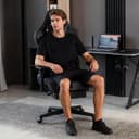 Symino Large Gaming Chair, Computer Chair with Footrest, Headrest and Extra Large Lumbar Support, Ergonomic PC Chair, Height Adjustable Rotating Task Chairs, Grey - 2