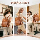 Leathario Mochila Mujer de Cuero PU con Multibolsillos, Mochila Casual y Funcional para Uso Diario, Viajes, Escuela y Universidad Marrón Esmaltado Premium - 3