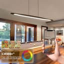 YYUTLUO LED Wood Pendant Light Dining Table Pendant Light, Brown Dimmable with Remote Control Pendant Lamp, Height Adjustable, Modern Linear Design Living Room Lamp Hanging Office Dining Room (130cm) - 2