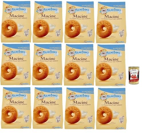 Mulino Bianco Biscotti Frollini Macine con Panna Fresca, Kekse mit frischen 100% italienischen Milch, Ohne Palmöl, Frühstück voller Geschmack, buscits cookies 12x 800 g + Italian Gourmet polpa 400 g