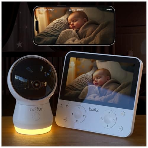 Boifun Baby Monitor con Telecamera 5.5” 4MP Visione Notturna HD, App 2.4G/5G & Monitor Senza WiFi, AI Sicurezza (Viso Coperto e Pancia in Giù), Rilevamento Pianto, Audio Bidirezionale,Batteria 4000mAh
