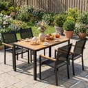 LIFERUN 5-Piece Patio Dining Sets, 110x70x73cm Aluminium Garden Table with Parasol Hole, 4 Stackable Textilene Chairs for Garden Terrace Poolside (Black, Teak Brown Table 110x70x73cm) - 8