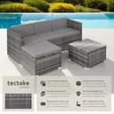 tectake® Poly Rattan Lounge, Outdoor Sitzgruppe, Set mit Sofa Sessel, Hocker, Tisch, frei kombinierbar, Sitzecke für 3-4 Personen, Möbel wetterfest für Garten Terrasse Balkon - grau - 2