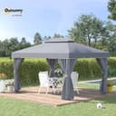 Outsunny Cenador de Jardín 4x3 m, Pabellón de Jardín Gazebo con Doble Techo, 4 Cortinas y Mosquitera, Marco de Aluminio, Orificios de Drenaje, UPF50+, Carpa para Exterior, Terraza, Patio, Gris - 2