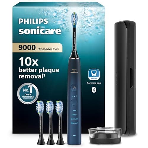 Philips Sonicare DiamondClean 9000 Series Power Electric Toothbrush Special Edition - Sonic Brush, Dunkelblau, 4x C3 Premium Plaque Control Bürstenkopf (Modell HX9911/89)