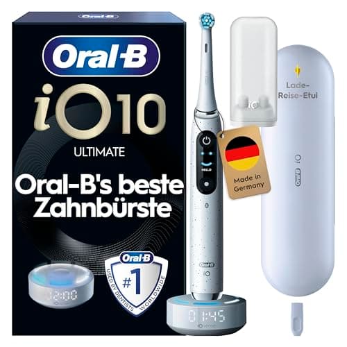Oral-B iO Series 10 Elektrische Zahnbürste — Electric Toothbrush, Inkl. 1 Aufsteckbürste, iOSense, Lade-Reise-Etui — 7 Putzmodi für Zahnpflege, Zahnbürste Elektrisch, Designed by Braun, Weiß