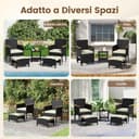 Yaheetech Set di 5 Mobili da Giardino in Rattan PE Mobili da Balcone con 2 Poltrone 2 Poggiapiedi 1 Tavolino in Vetro per Esterno Patio Terrazza Nero/Beige - 8