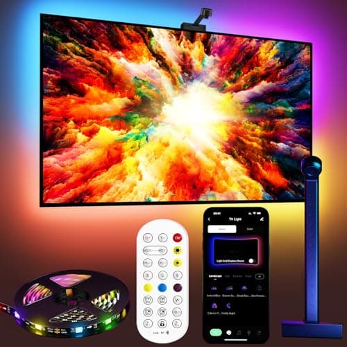 Fayerkar Retroilluminazione TV 3 Lite con Funzione di Correzione Fish-Eye, Sync per TV da 55-75 Pollici, Striscia LED WiFi TV RGBICW da 5 m con Fotocamera, 4 Colori in 1 Lampada Bead, Telecomando