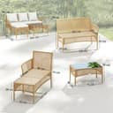Outsunny 4 Seater Rattan Garden Furniture Set, 3 Piece Corner Garden Sofa with Chaise Lounge, Loveseat, Glass Coffee Table, Wicker Outdoor Lounge Set with Cushions for Patio Conservatory, Natural Wood - 7